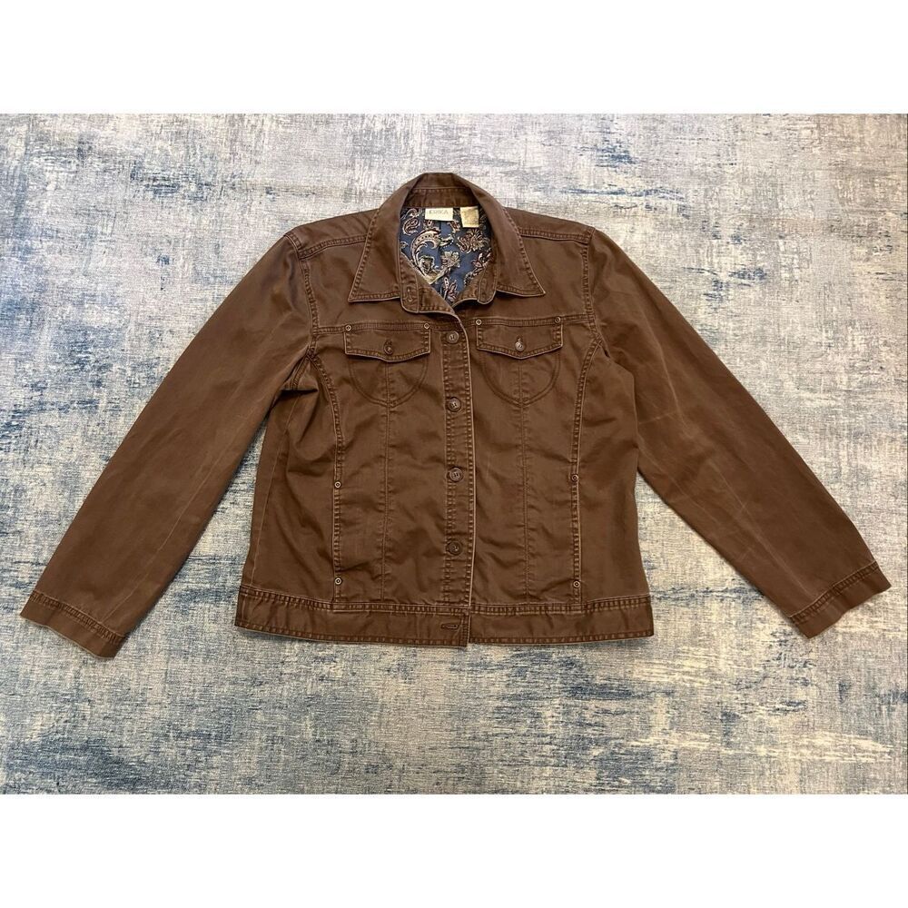 Vintage Erika Brown Cotton Button Front Trucker Style Jacket Women's Medium